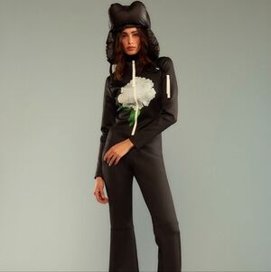 NWT Cynthia Rowley Black Ski Suit with White Floral Accent RT$495